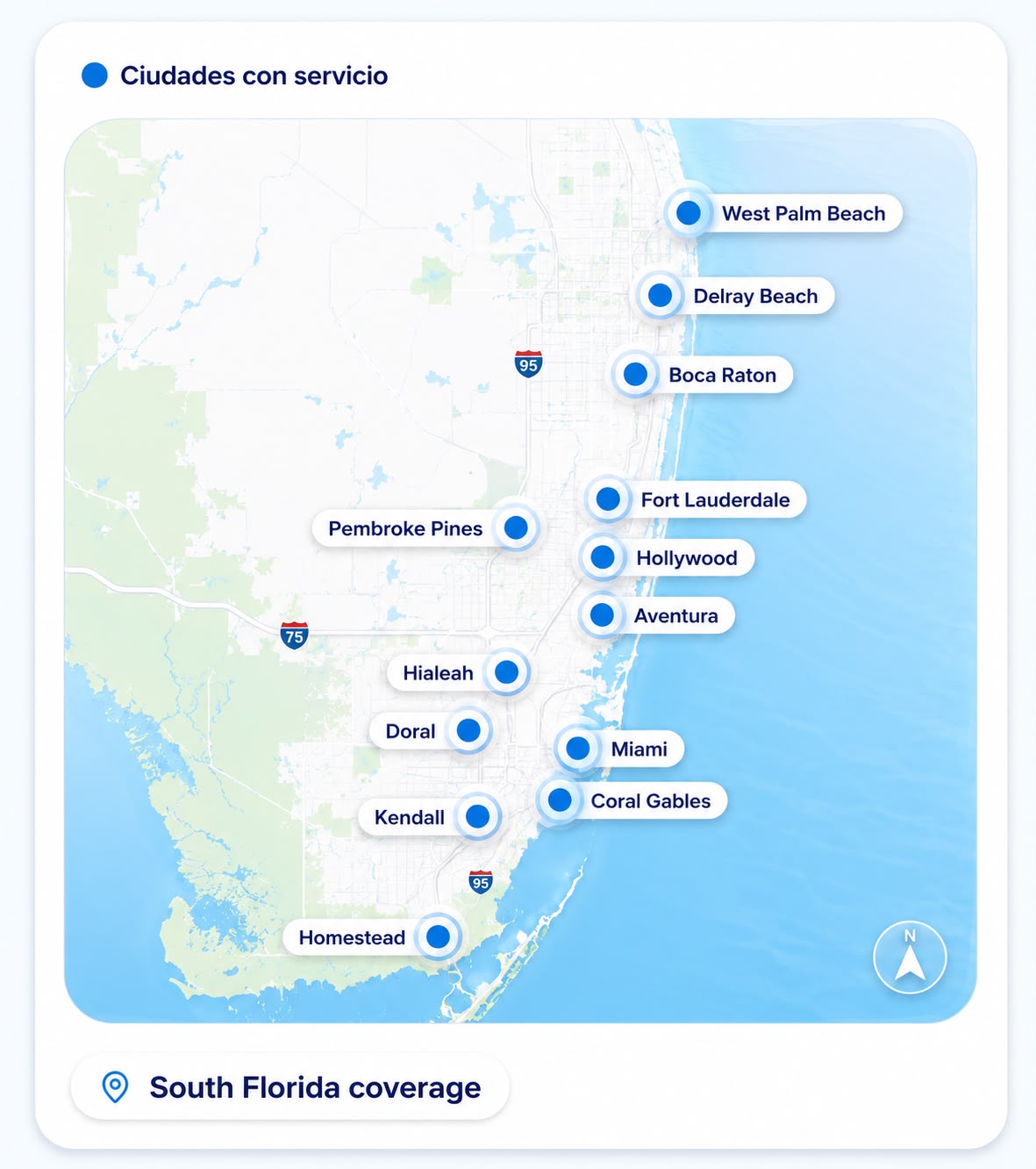 South Florida coverage map showing serviced cities